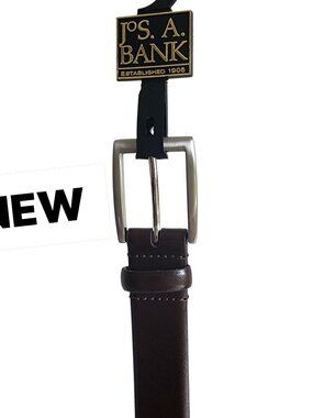 Size 48 Brown Belt Mens New Jos A Bank $70 Brown Leather Silver Buckle Nwt 80KN